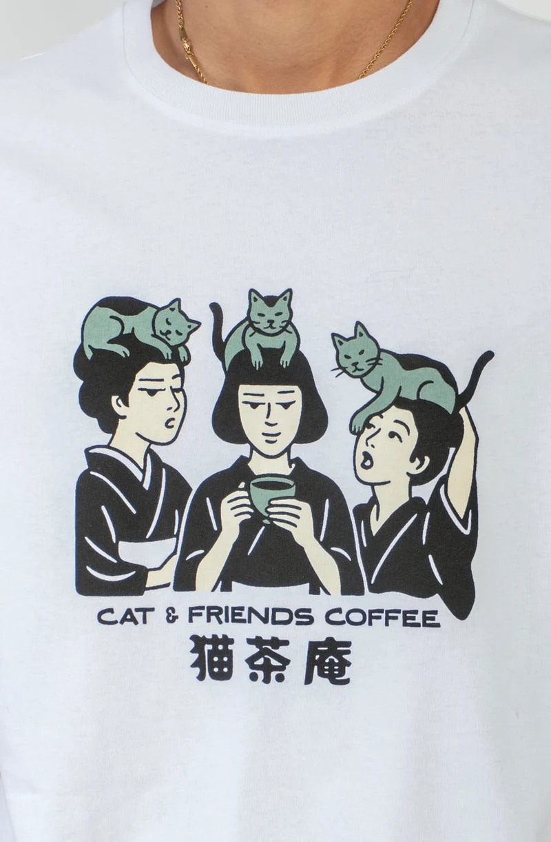 T-shirt Regular Cat & Friends Coffee White
