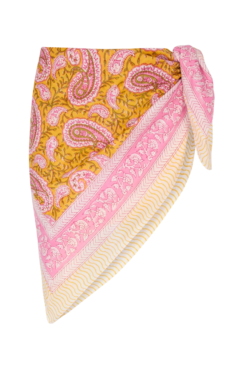 Le Paréo - Imprimé Cachemire Rose - Jaune