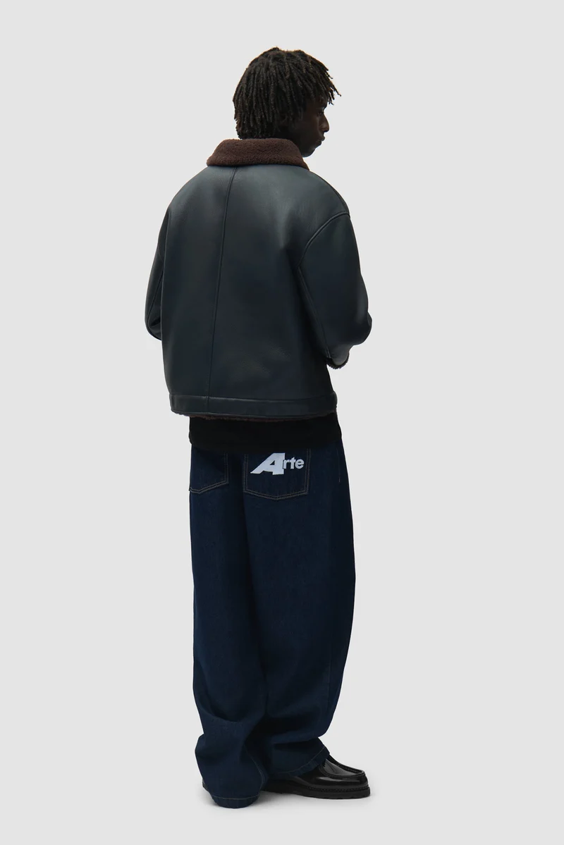 Veste en cuir shearling - Bleu marine