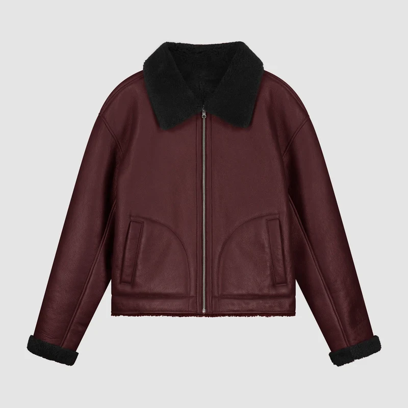 Veste en cuir shearling - Bordeaux