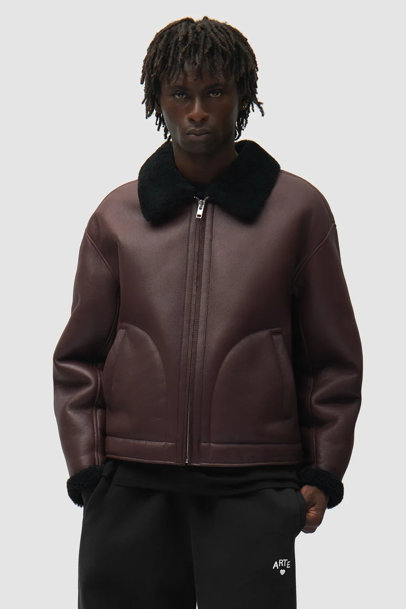 Veste en cuir shearling - Bordeaux