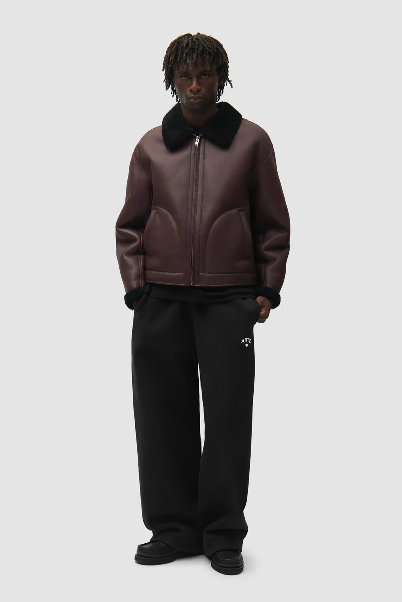 Veste en cuir shearling - Bordeaux