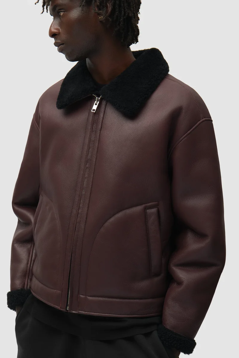 Veste en cuir shearling - Bordeaux