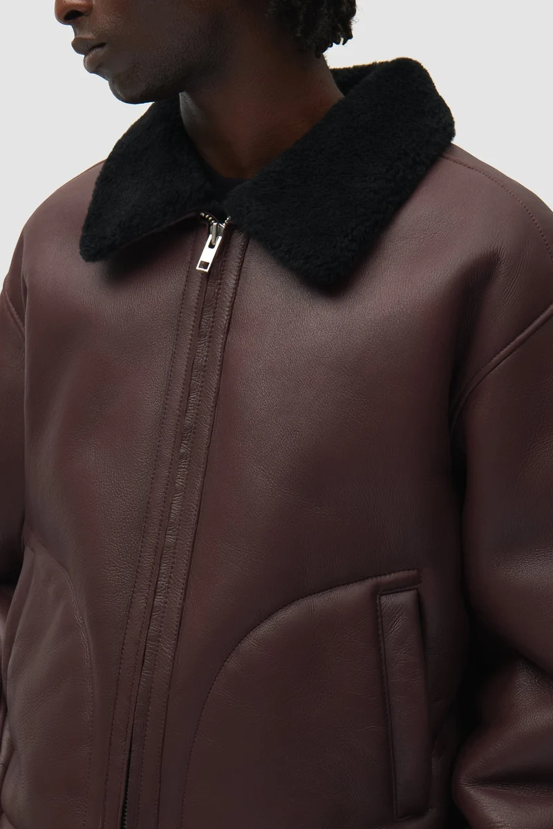 Veste en cuir shearling - Bordeaux