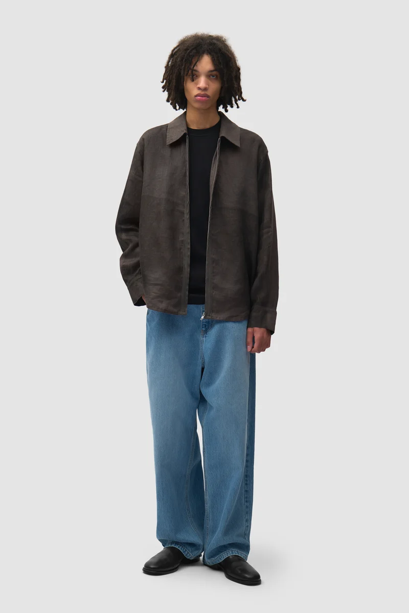 Chemise en lin délavé à fermeture éclair - Noir