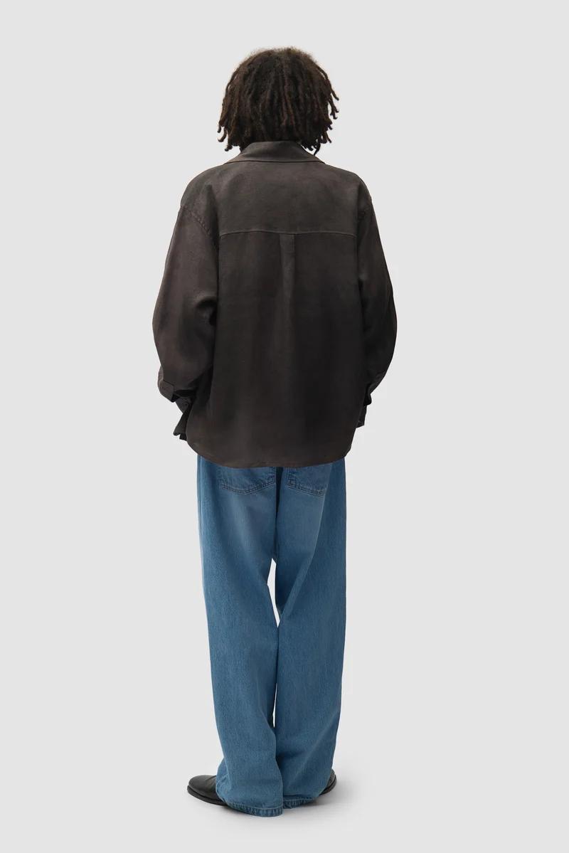 Chemise en lin délavé à fermeture éclair - Noir