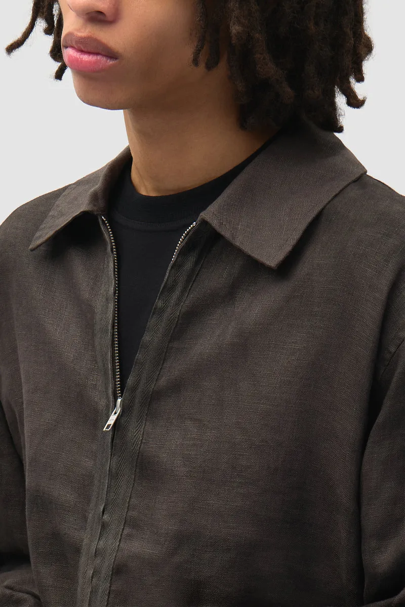 Chemise en lin délavé à fermeture éclair - Noir