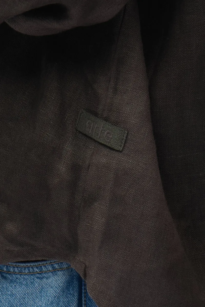 Chemise en lin délavé à fermeture éclair - Noir
