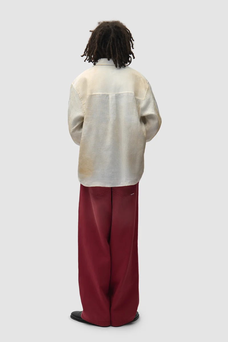 Chemise en lin délavé à fermeture éclair - Crème