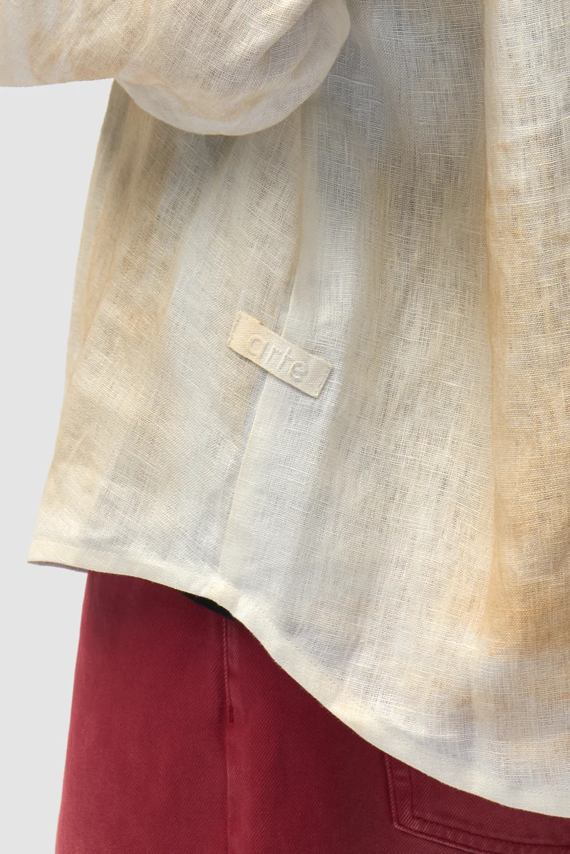 Chemise en lin délavé à fermeture éclair - Crème