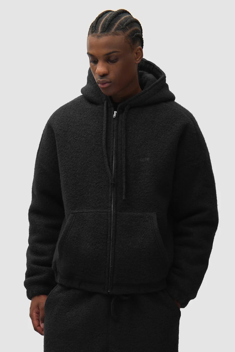 Veste à capuche en laine bouillie - Noire
