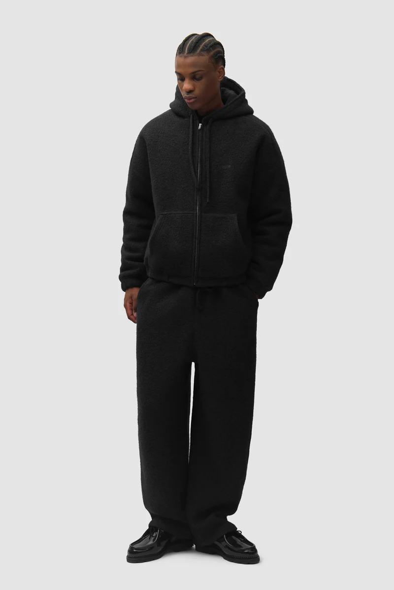 Veste à capuche en laine bouillie - Noire