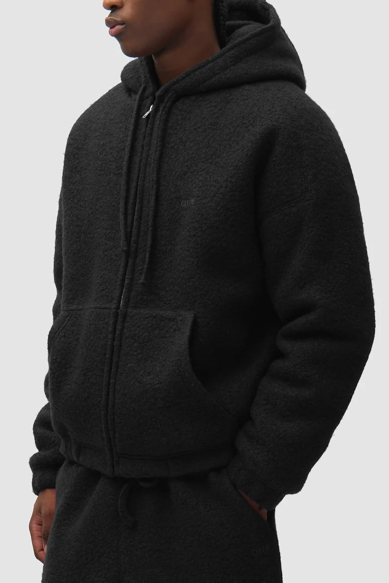 Veste à capuche en laine bouillie - Noire