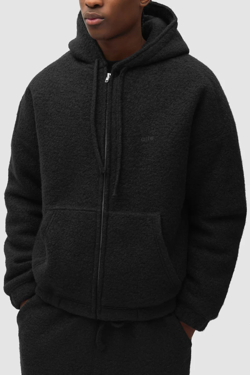 Veste à capuche en laine bouillie - Noire