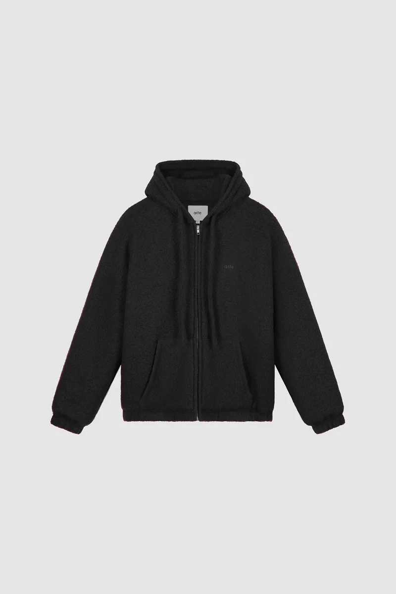 Veste à capuche en laine bouillie - Noire
