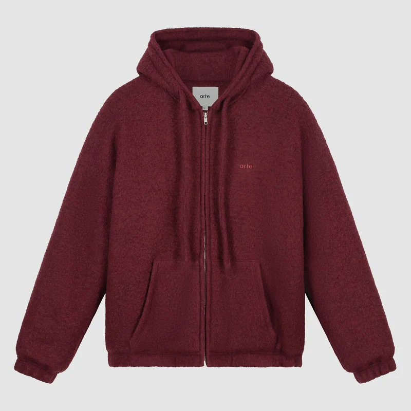 Veste à capuche en laine bouillie - Bordeaux