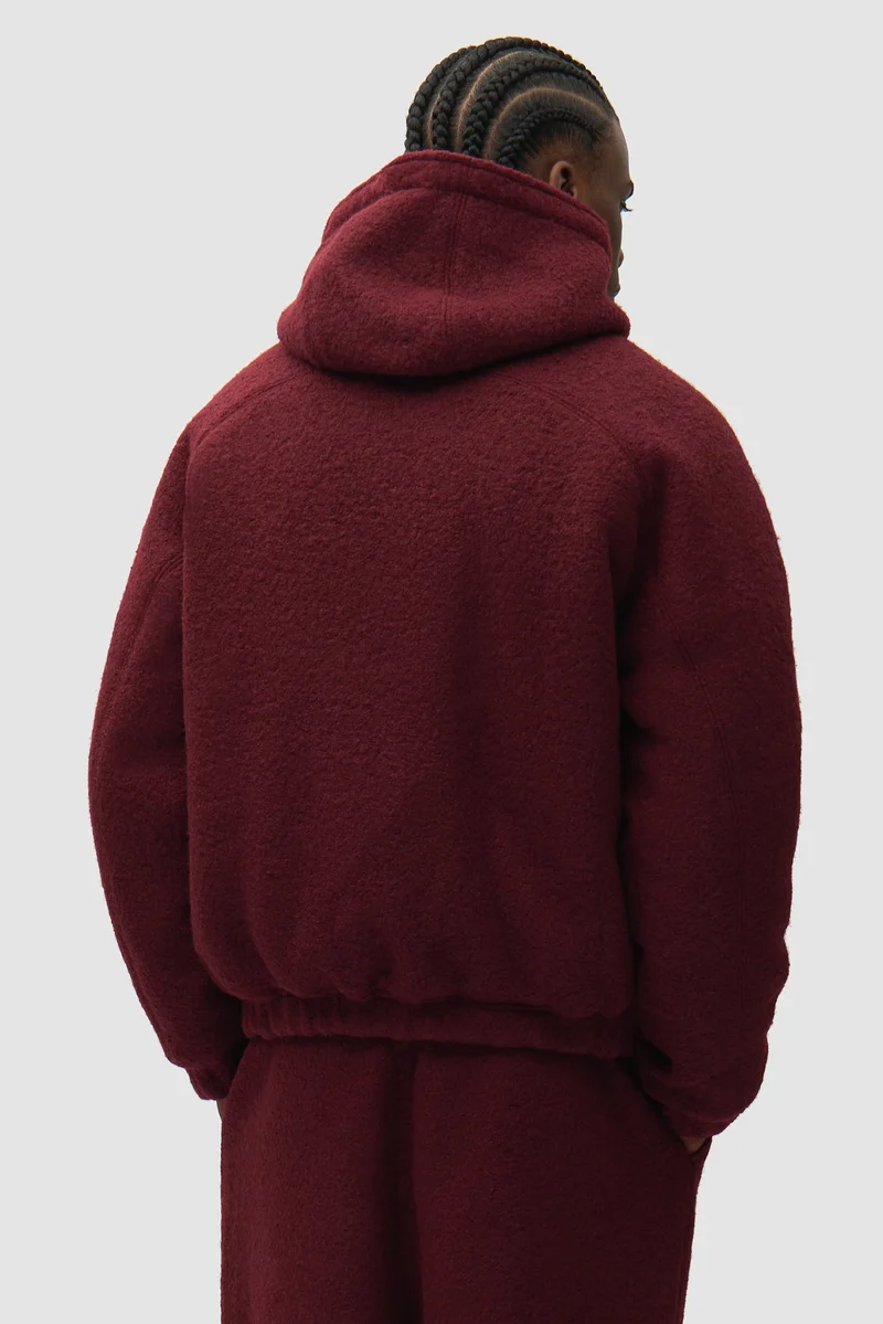 Veste à capuche en laine bouillie - Bordeaux