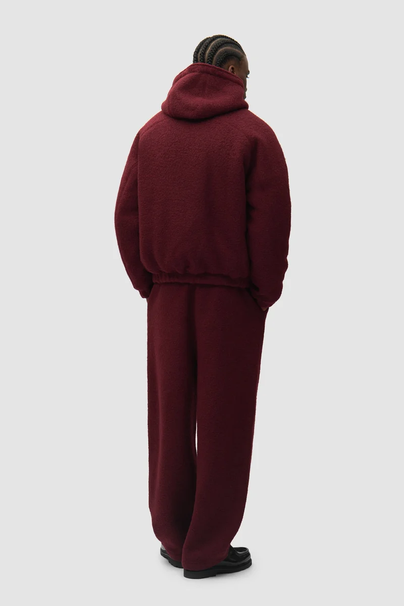 Veste à capuche en laine bouillie - Bordeaux