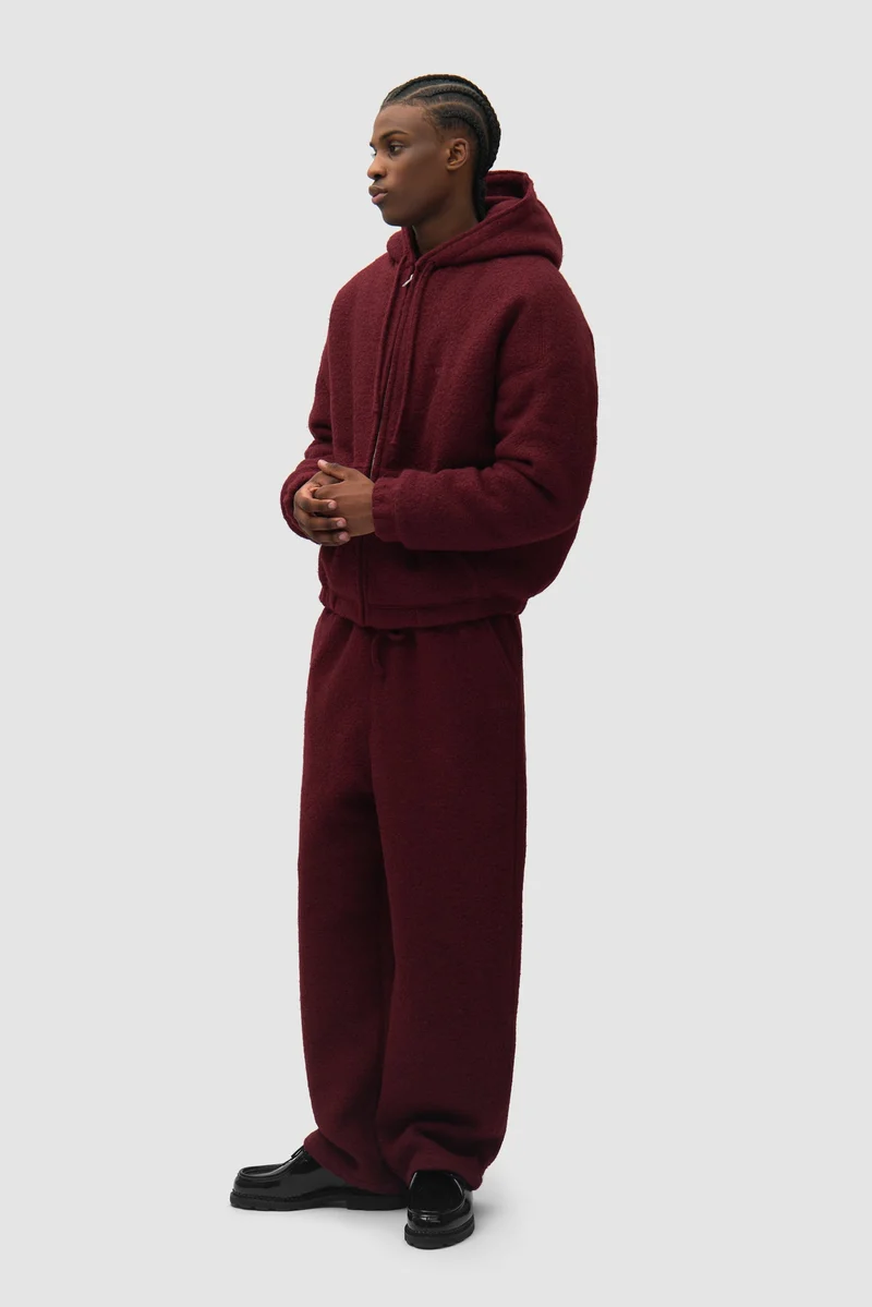 Veste à capuche en laine bouillie - Bordeaux