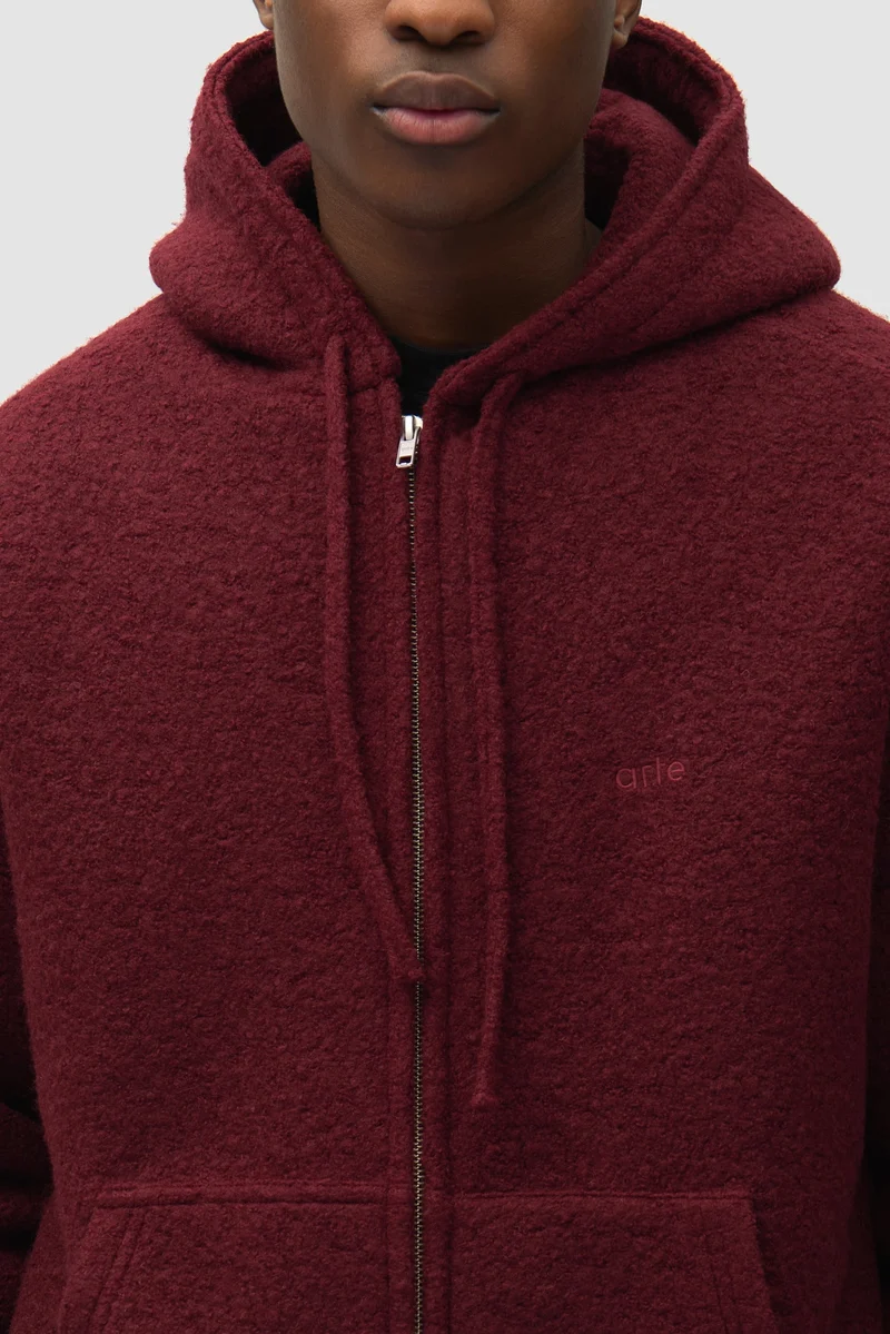 Veste à capuche en laine bouillie - Bordeaux