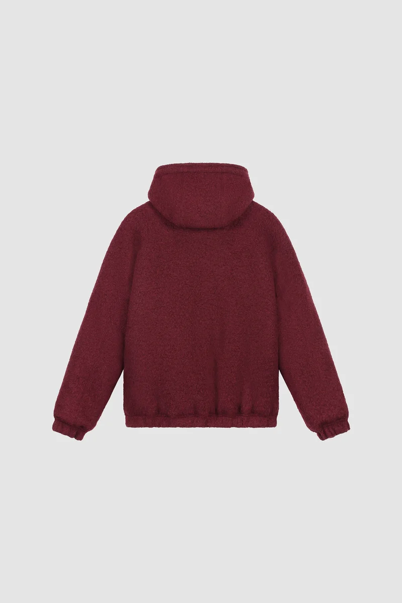 Veste à capuche en laine bouillie - Bordeaux