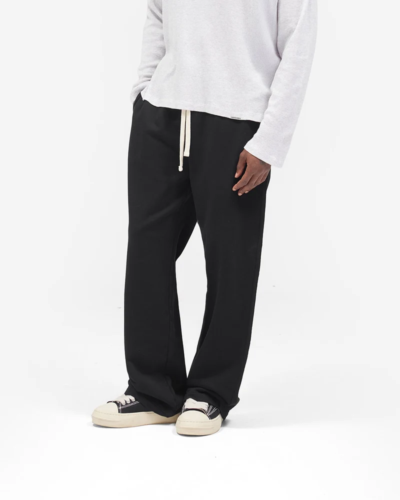 Initial Wide Leg Sweatpants - Jet Black