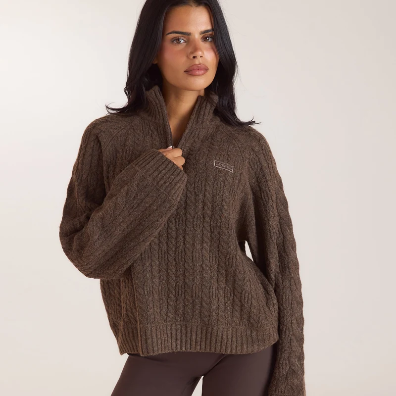 Pull en Maille à Demi-Zip - Taupe