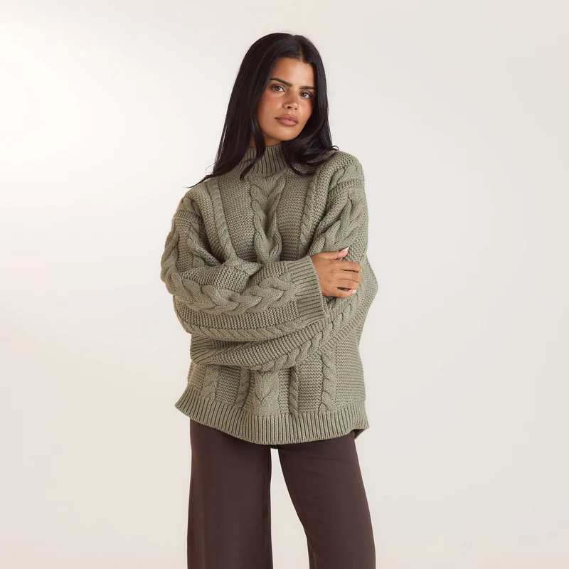 Pull Torsadé Oversize - Olive