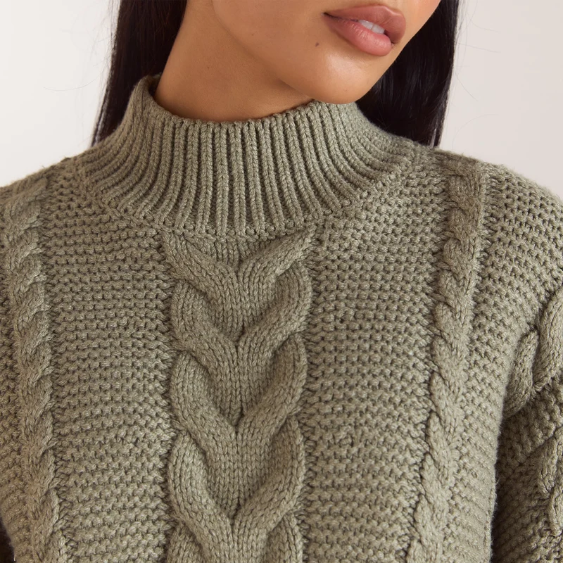 Pull Torsadé Oversize - Olive