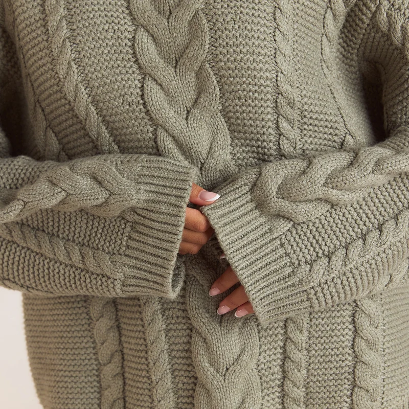 Pull Torsadé Oversize - Olive