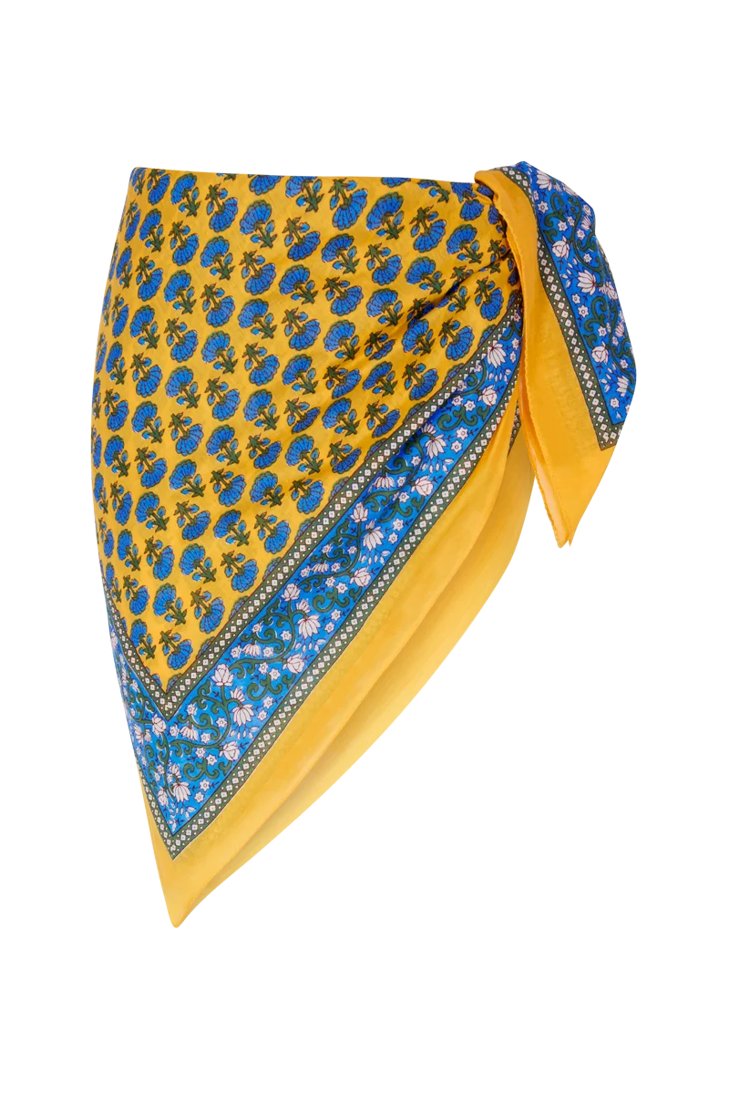 Le Paréo - Imprimé Fleurs Bleu - Jaune