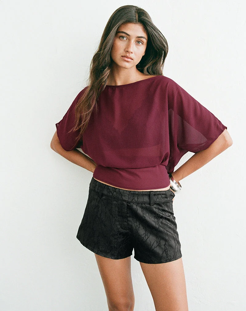 Mini-short Tanur en jacquard de satin d'ameublement noir à motifs floraux
