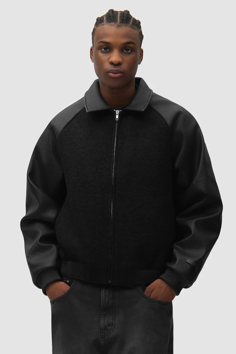 Veste universitaire en cuir - Noir