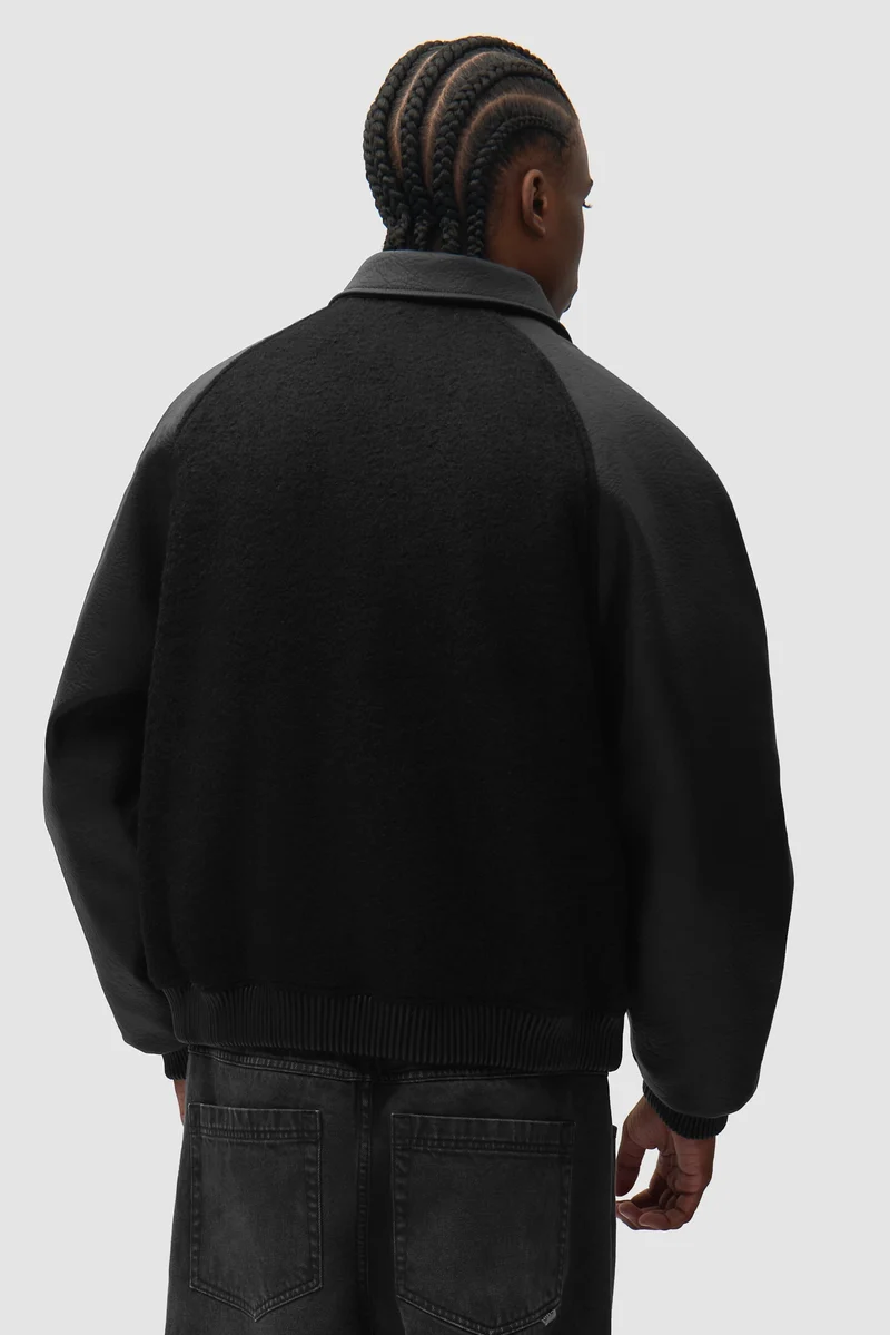 Veste universitaire en cuir - Noir