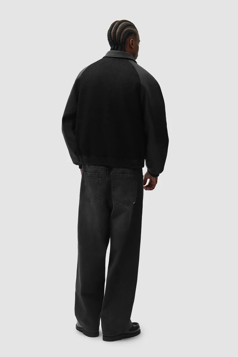 Veste universitaire en cuir - Noir