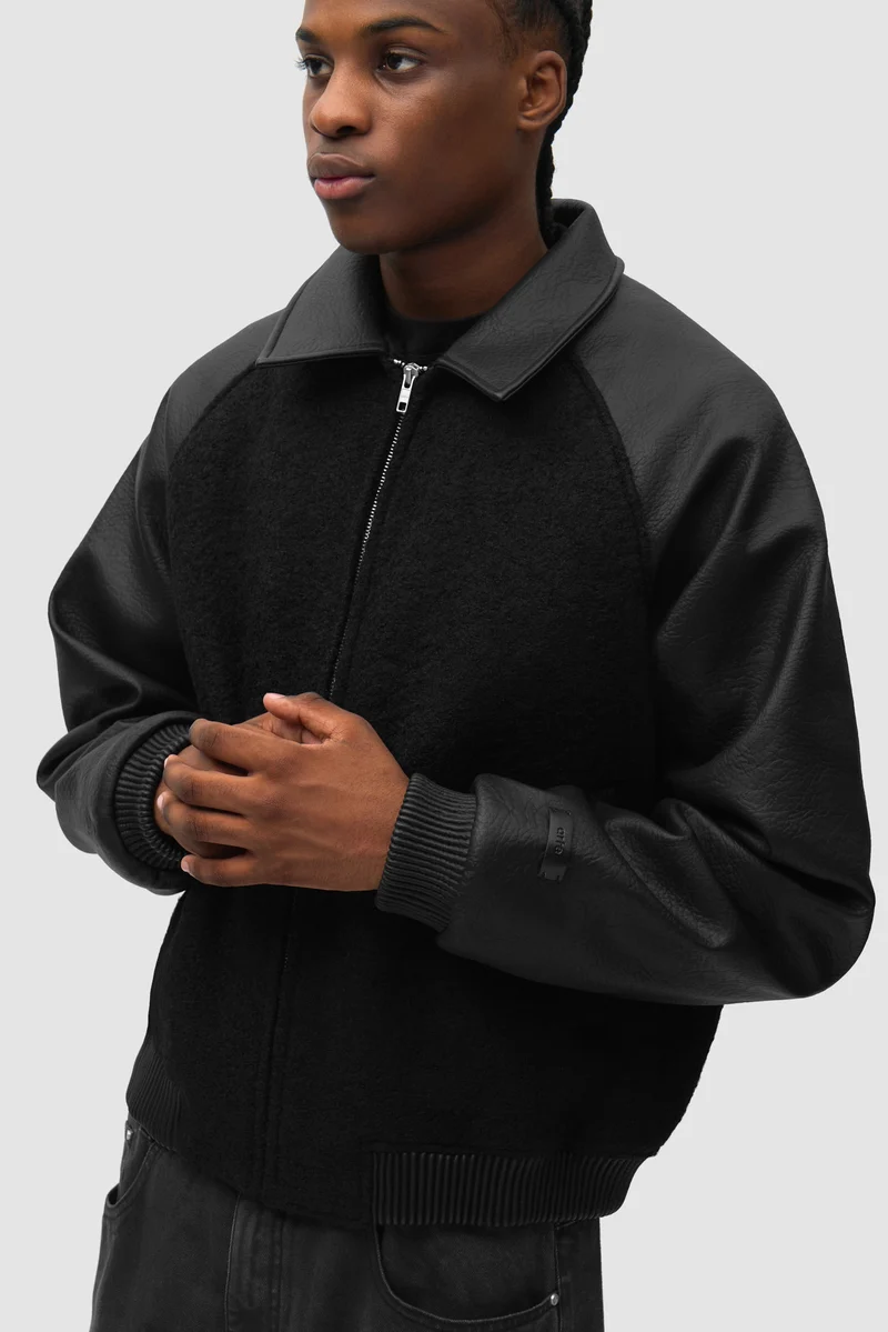 Veste universitaire en cuir - Noir