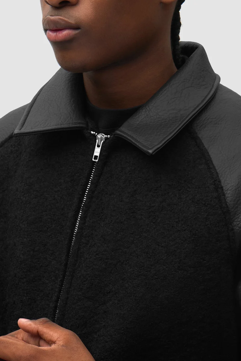 Veste universitaire en cuir - Noir