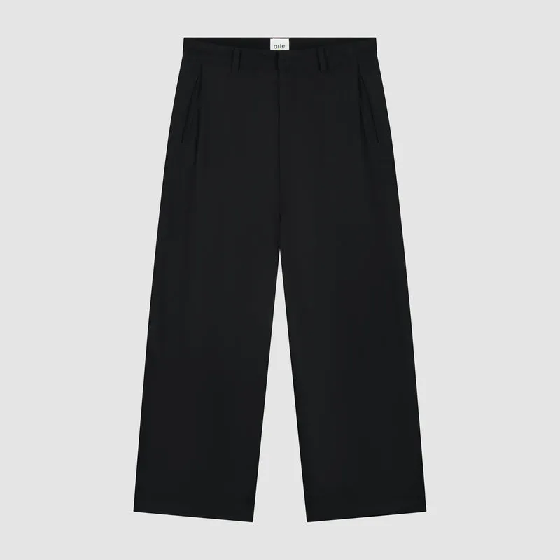 Pantalon de galerie plissé en laine - Noir
