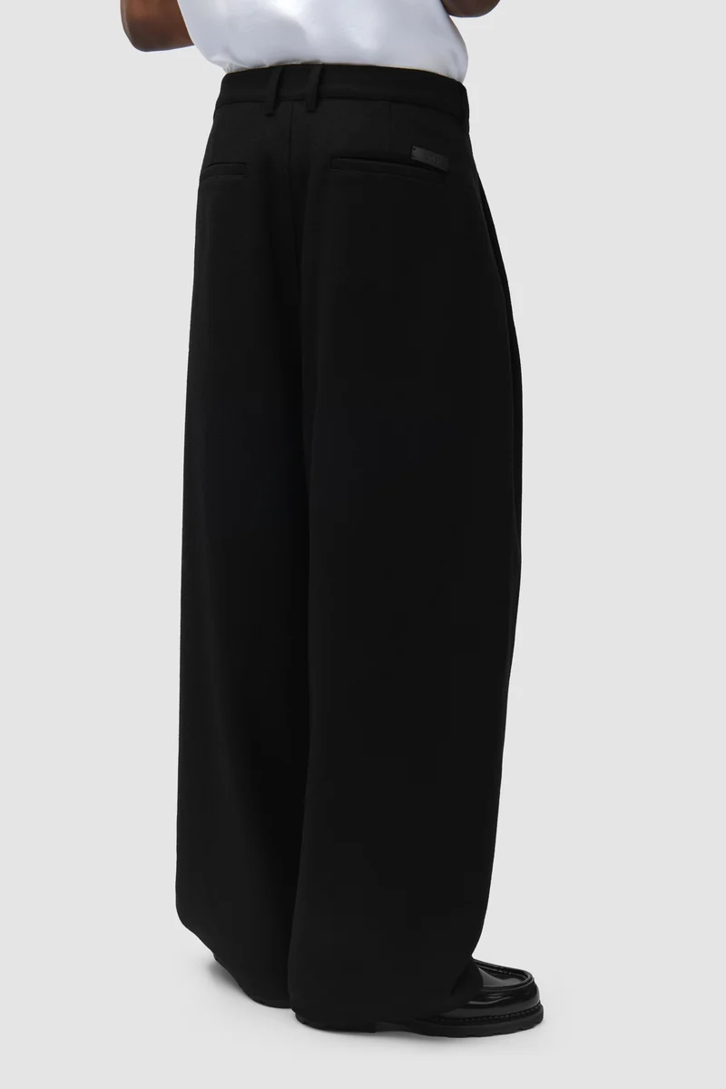 Pantalon de galerie plissé en laine - Noir