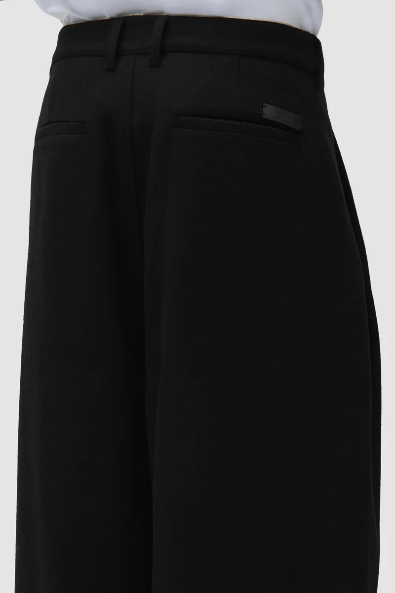 Pantalon de galerie plissé en laine - Noir