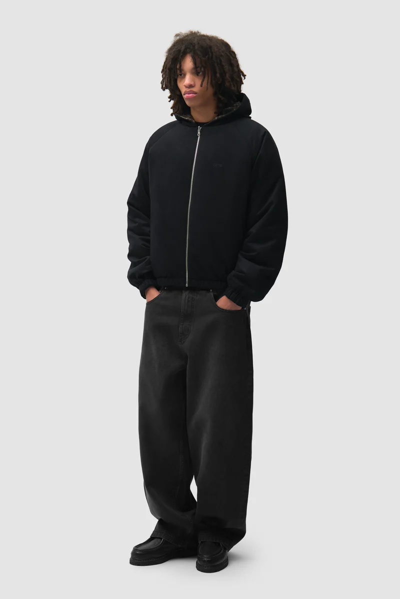 Veste réversible à capuche à carreaux - Noire