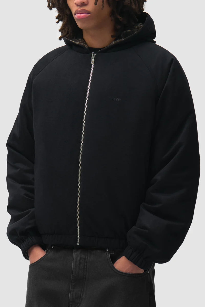 Veste réversible à capuche à carreaux - Noire