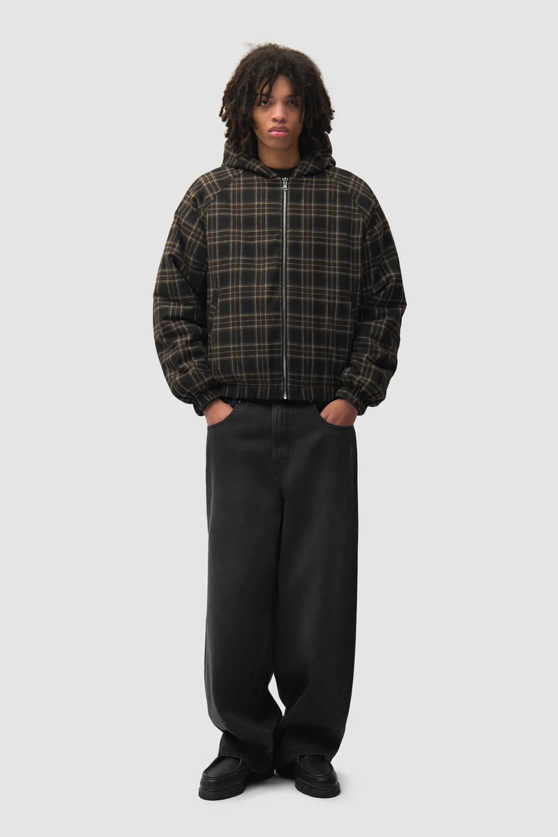 Veste réversible à capuche à carreaux - Noire