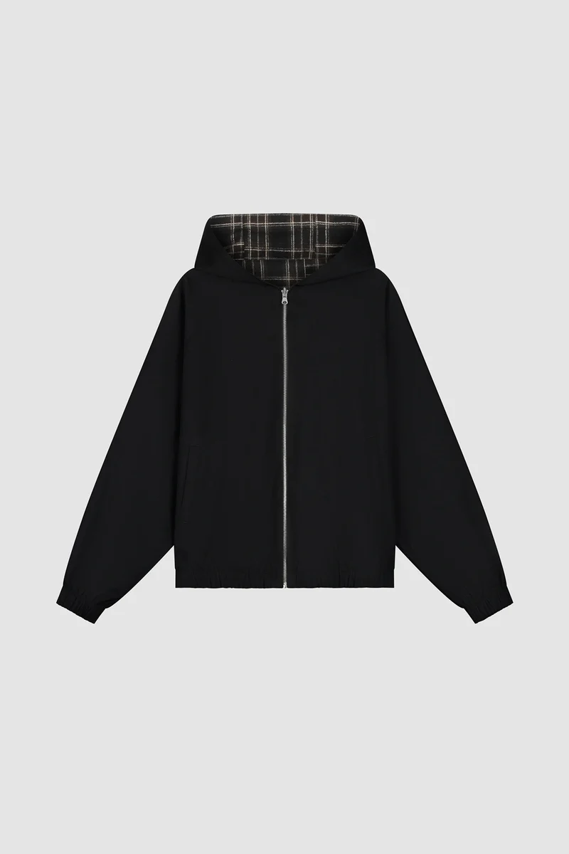 Veste réversible à capuche à carreaux - Noire