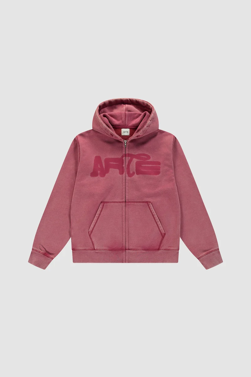 Sweat à capuche zippé « Stencil Sunfade » - Rouge