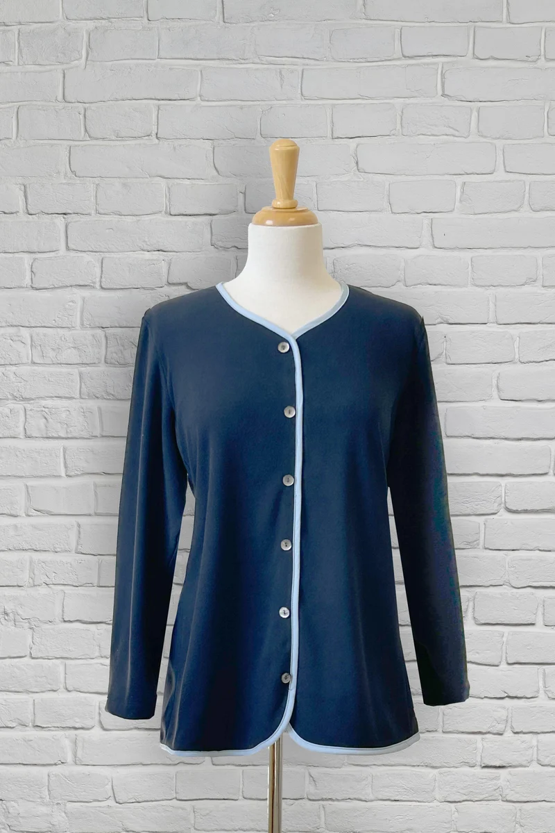 1LT310-0O118-Adaptive Top, Fake Cardigan, Long Sleeves