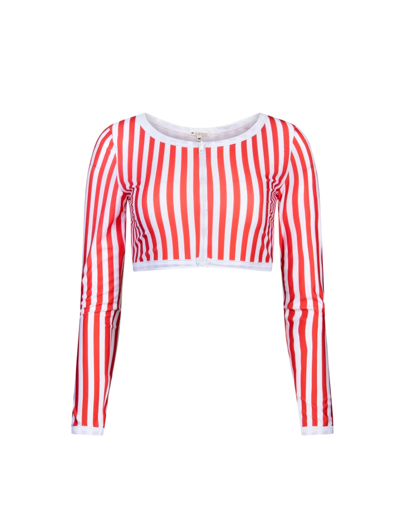 Long sleeve crop top Giulia Red stripes UPF 50+
