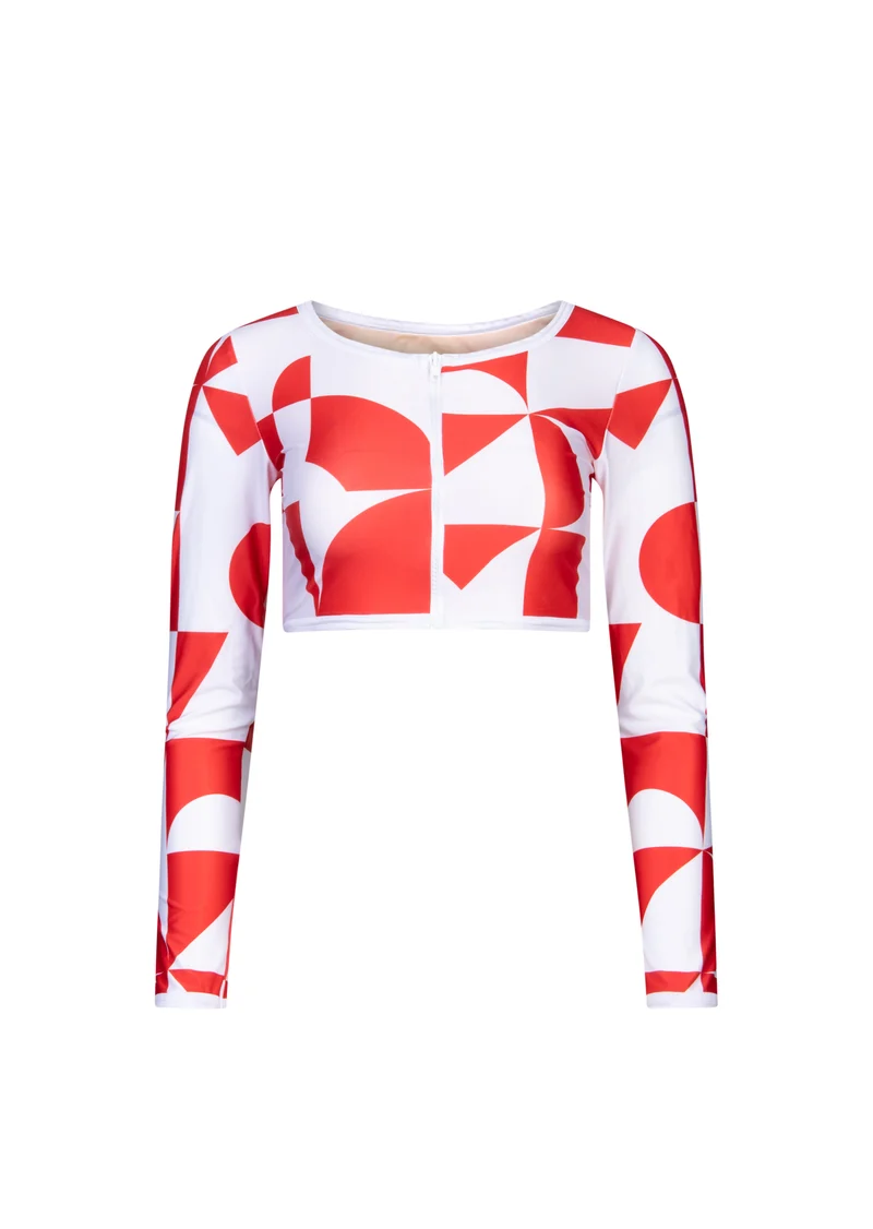 Long sleeve crop top Giulia Geometric Red UPF 50+