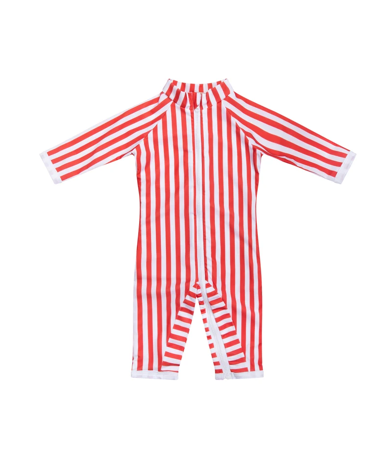 Full-leg bodysuit Grand-Galet Red/White stripe UPF 50+