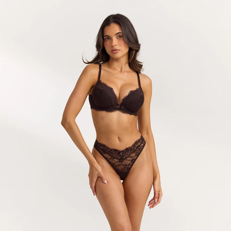 Soutien-gorge Push-up Haut en Dentelle - Chocolat Noir